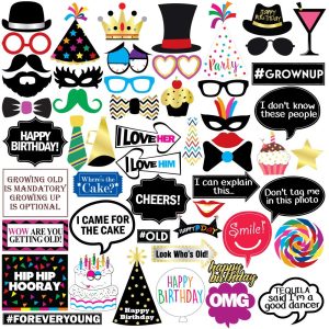 Birthday Decorations Photo Booth Props 47 Pieces Multicolor Glitter