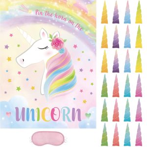 WERNNSAI Pin the Horn on the Unicorn Game Unicorn Birthday Decorations