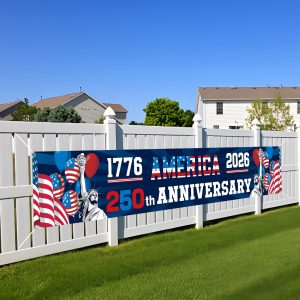 FLUUZE 250th Anniversary American Banner Flag, 4th of July Decorations,1776-2026 USA 250th Birthday Premium Banner with Grommets, Patriotic Decorations for Outdoor, Indoor, Yard, Garden, Porch
