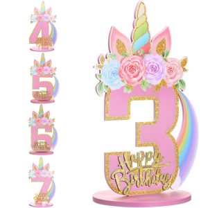 MiniInflat 1/2/3/4/5/6/7/8/9th Unicorn Birthday Party Decorations,Number 3