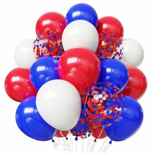 Red White and Blue Balloons, 50pcs 12 inch Red and Blue Confetti Balloons