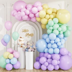 RUBFAC Pastel Balloons Garland Arch Kit, Easter Party Balloon for Birthday Baby Shower Graduation Wedding Gender Reveal Anniversary, 144pcs