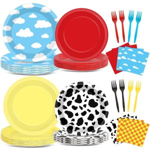 CHUNNIN 96PCS Cartoon Party Paper Plates and Napkins