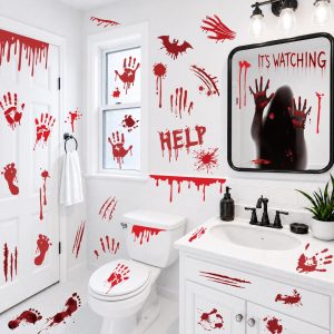 Halloween Bloody Handprint Footprint Wall & Window Stickers, Horror Decor