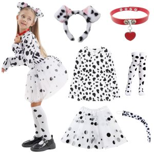 101 Dalmatian Costumes Kids, Girls Shirt Tutu Outfit Ears Headband Socks Accessories for 101st Day Of School