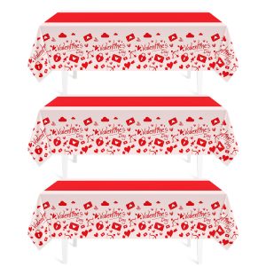 Childom Valentines Day Tablecloth for Valentines Day Decorations Party,3 Pack Disposable Plastic Valentines Table Cloths 54" x 108" Pink Table Cover,Valentines Decor for Wedding Engagement Anniversary