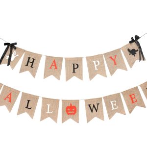 Mandala Crafts Burlap Happy Halloween Banners Garland Rustic Decorations