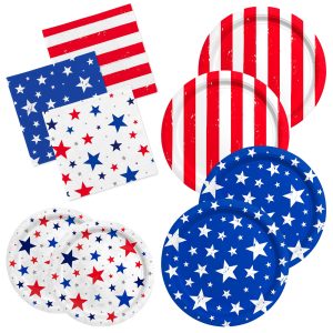 4th of July Party Supplies Set-American Patriotic Theme for Independence & Election Day Decorations, Includes Dinner & Dessert Plates, Napkins- for Patriotic & 4th of July Party Decorations-48 Guests