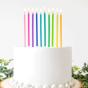 Apluselection 40-Count Rainbow Birthday Candles for Cake, 5.5” Tall Thin