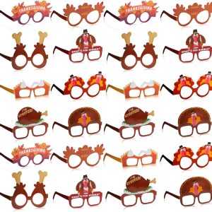 JOYIN 48 Pcs Thanksgiving Turkey Glasses, Turkey Eyewear Frame Pumpkin Maple Leaves Photo Props,Thanksgiving Eyeglasses for kids, Party Favors, Accessories(One Size Fits All)