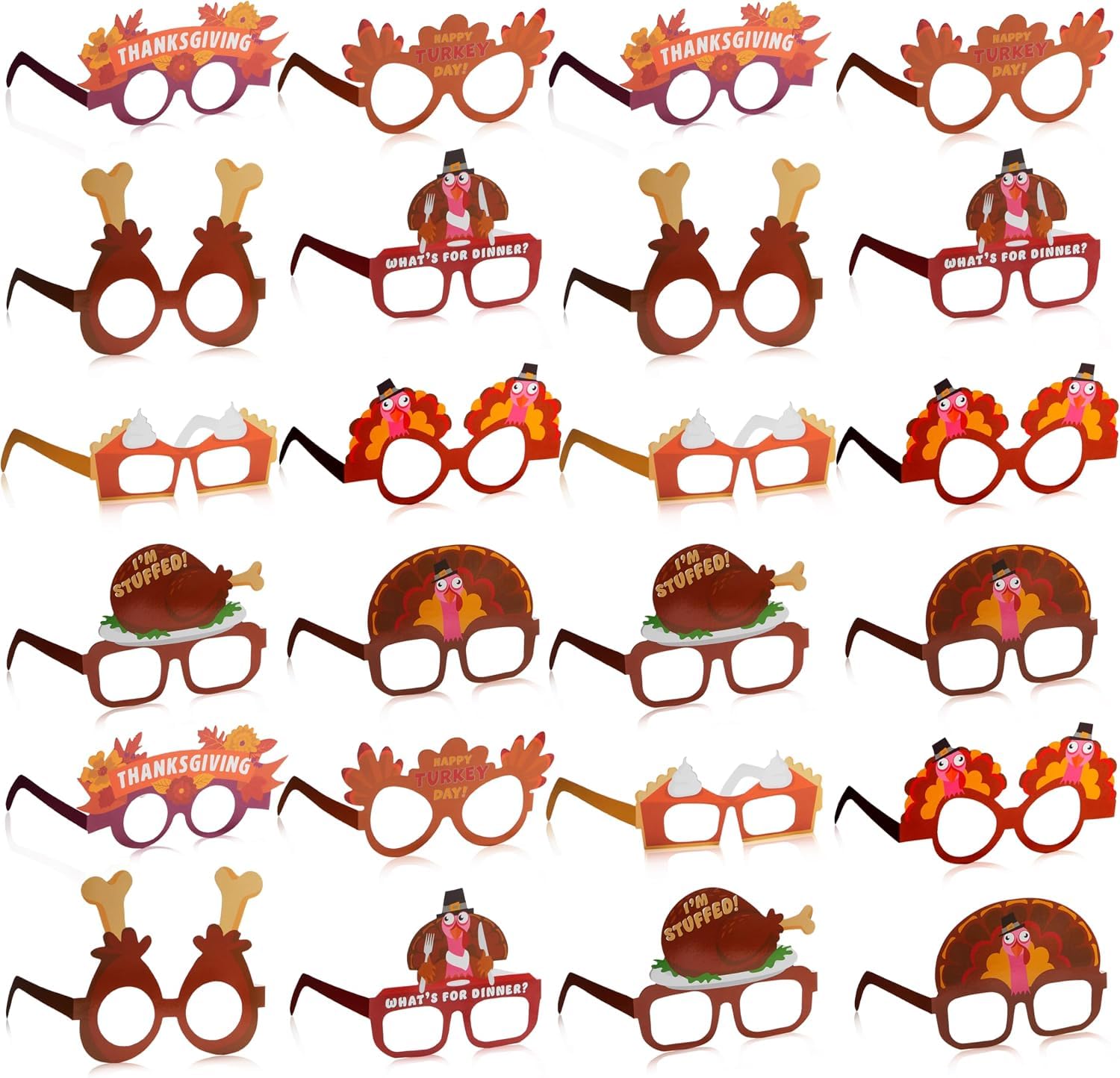 JOYIN 48 Pcs Thanksgiving Turkey Glasses, Turkey Eyewear Frame Pumpkin Maple Leaves Photo Props,Thanksgiving Eyeglasses for kids, Party Favors, Accessories(One Size Fits All)