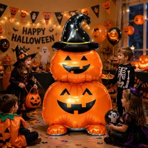 Halloween Balloons Decorations, 50 Inches Life-Sized Stack Up Pumpkins Foil Balloon, Double-sided Self-Standing 3D Balloons for Halloween Party Decorations