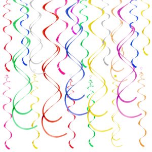 Colorful Ceiling Swirl Foil Decorations Hanging Plastic Streamer Themed Swirl Party Decoration for Wedding Thanksgiving Day Graduation Celebration, Pack of 28