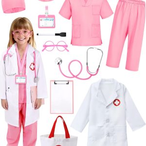 Boutrele 12 PCS Doctor Costume for Kids,Scrubs Nurse Costume for Girls Boys