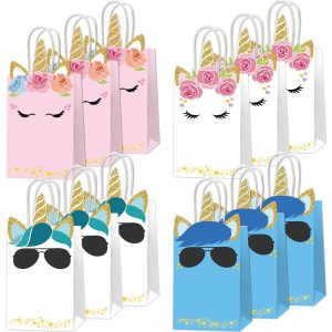 ojustbeok 12PCS Unicorn Party Favor Bags Rainbow Unicorn Birthday Party Disposable Treat Bags with Handles Gift Bag for Girls and Boys Birthday Baby Shower Decorations Supplies