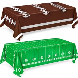 Oigco Football Party Decorations Tablecloth Disposable Plastic Touchdown Table Cover Perfect for Football Birthday Party Decorations and Gameday Tailgate Decorations 54 X 108Inch, 2 Pack