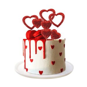 Ercadio 10 Pack Happy Valentine's Day Heart Cake Toppers Felt Red Heart Cake Toppers Happy Valentine's Day Cake Picks for Wedding Bridal Shower Party Theme Cake Decor Supplies