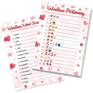 COCHIE 30 Players Valentine's Party Games for Adults Family Office Large Groups, Valentines Parties Words Pictionary Game, Phrases Riddle Game, Word Scramble Games with Answer Key