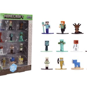 Jada Minecraft Nano Metalfigs Series 17 – Die-Cast Figure 12-Pack – Includes Steve, Alex, Diamond Armor Zombie & More Toys