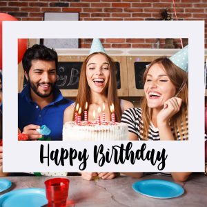Beeveer 32 x 24 in Extra Large Happy Birthday Photo Booth Frame Props,White