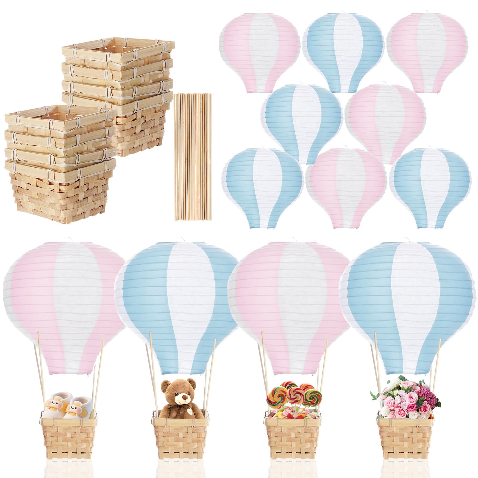 Meooeck 8 Sets Pink and Blue Hot Air Balloon Table Centerpieces Decor