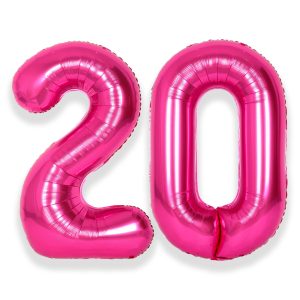 SUWEN 40 Inch Hot Pink Large 20 Number Balloons Big Foil Helium Number Balloons 0-9 Jumbo Happy 20th Mylar Birthday Party Decorations for Women Anniversary Party Supplies