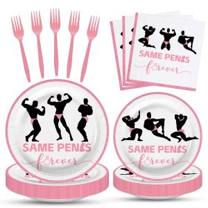 100 Pcs Bachelorette Tableware Party Supplies Set, Serves 25 – Disposable Pink Paper Plates, Napkins, and Forks for Bridal Shower, Hen Party, Engagement, Girls Night, Valentine’s Day Decorations