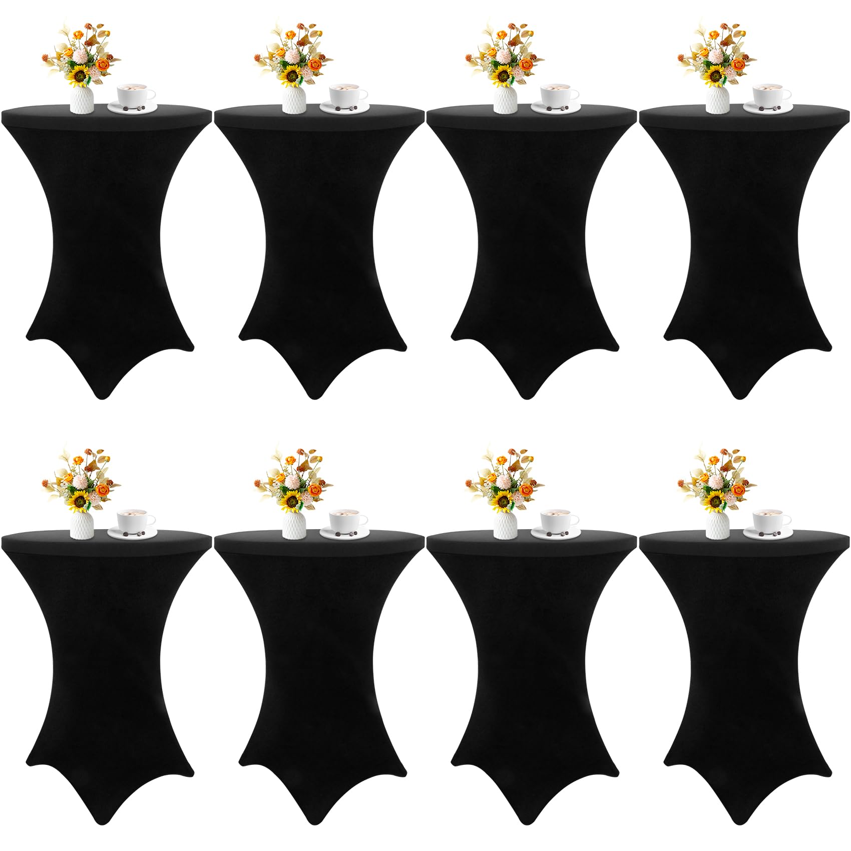 HAISIWLKJ 8 Pack Cocktail Table Covers 32x43 Inch Fitted Stretch Spandex Square Corners Black Table Cover High Top Cocktail Round Tablecloth for Party, Wedding, Birthday, Banquet(Black)