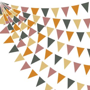 32Ft Fall Party Decorations Retro Colored Fabric Triangle Banner Flag Pennant Bunting Garland…