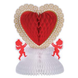 Beistle Valentine Centerpiece, Romantic Heart and Cupid Honeycomb Table Decoration in Red White and Gold, Party Décor for Valentine's Day, Weddings and Anniversary Celebrations, 11”