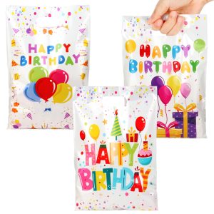 50 PCS Birthday Party Favor Bags - 6.5 x 9.8 Inch Happy Birthday Goodie Bags with Handles - Plastic Gift Treat Bags for Kids Girls & Boys, Party Supplies, Packaging Candy, Toys and Party Favors