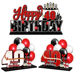 LINGTEER Happy 40th Birthday Red Acrylic Table Topper Centerpieces Set - Cheers to Forty Years Old Birthday 40th Bday Party Gift Decorations.