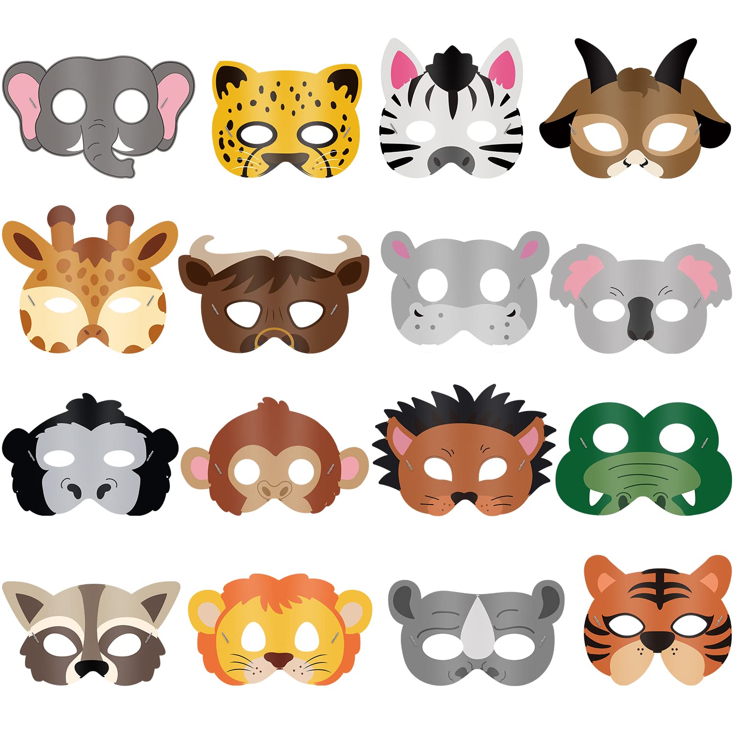 Blulu 16 Pcs Safari Animal Mask for Kids Jungle Zoo Cartoon Mask, Animals