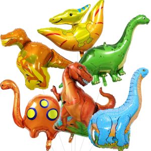 Dinosaur Foil Balloons Set (35-50 In), 6 Pieces Large Dinosaur Mylar Helium Balloons for Kids, Giant Cute Dino Birthday Party Decorations Kit for Boys Jungle Safari Theme Baby Shower Decor Supplies
