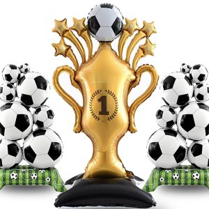 3PCS Soccer Party Decorations - Large Soccer & Trophy Foil Balloon Set, Sports/Birthday Themed Party Supplies for Soccer Fans,2026 World Cup Decor