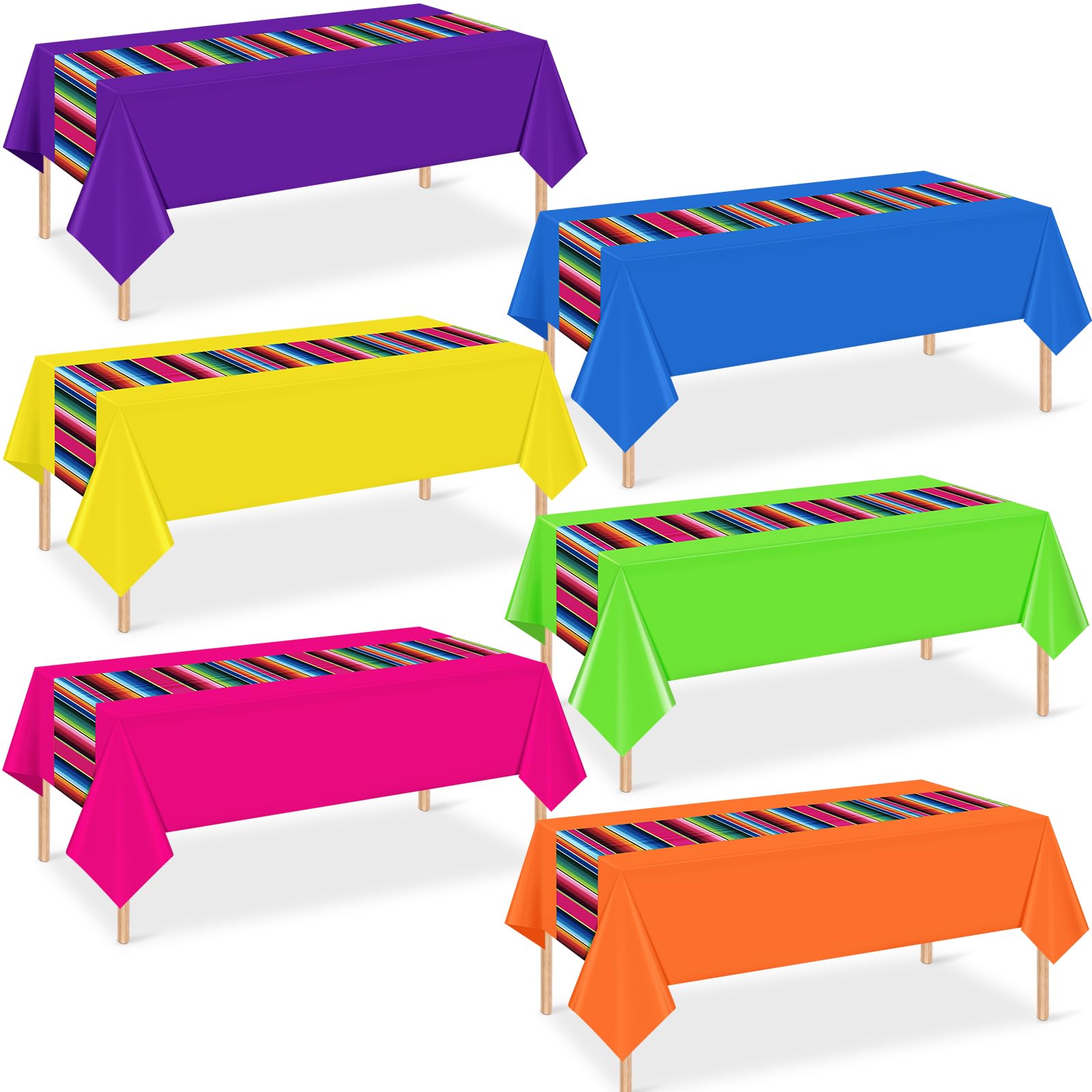 6 Pcs Mexican Fiesta Plastic Tablecloth, Rectangle Disposable Table Cloth Striped Table Cover for Cinco De Mayo Taco Night Fiesta Party Decoration, Mexican Wedding Birthday Home Decor, 108 x 54 Inch