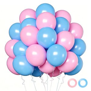 Pink and Blue Balloons, 50 Pcs 12 Inch Pink Blue Party Balloons With Pink Blue Latex Balloon Ribbon Pink blue Balloons for Birthday Baby Shower Gender Reveal Wedding Party Decoration