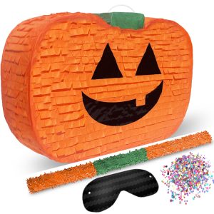 Jergrim Halloween Pumpkin Piñata 4-piece set 16"x11" Perfect for Halloween Party Decorations, Photo Prop, Jack-O'-Lanthern, October Birthday, Funny, Scary and Spooky, Fits candy/favors
