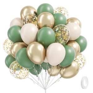 60pcs 12inch Sage Green Balloons with Sand White Gold Confetti Balloons