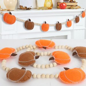 DAZONGE Fall Decor Felt Pumpkin Beads Garland for Thanksgiving Decorations
