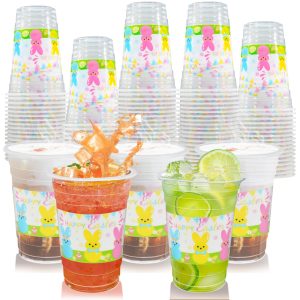TEASIK 60 Pieces 16oz Easter Bunny Disposable Plastic Cups for Easter Party Supplies, Bunny Birthday Party Decorations