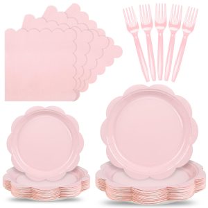 96 Pcs Pink Paper Plates and Napkins Set Party Supplies Serve for 24 Guests