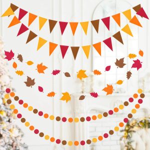 Autumn Leaf Pennant Banner, Thanksgiving Hanging Decorations Garland
