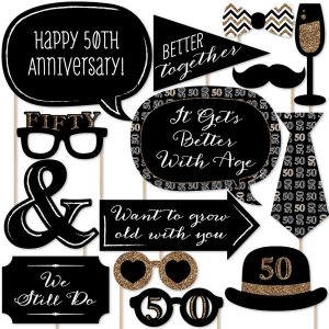50th Wedding Anniversary Photo Booth Prop Kit, DIY Cardstock Props - 20pc