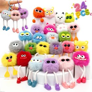 Uxnxuxnx 24 Pcs Plush Fuzzy Keychains Bulk for Kids Birthday Party Favors