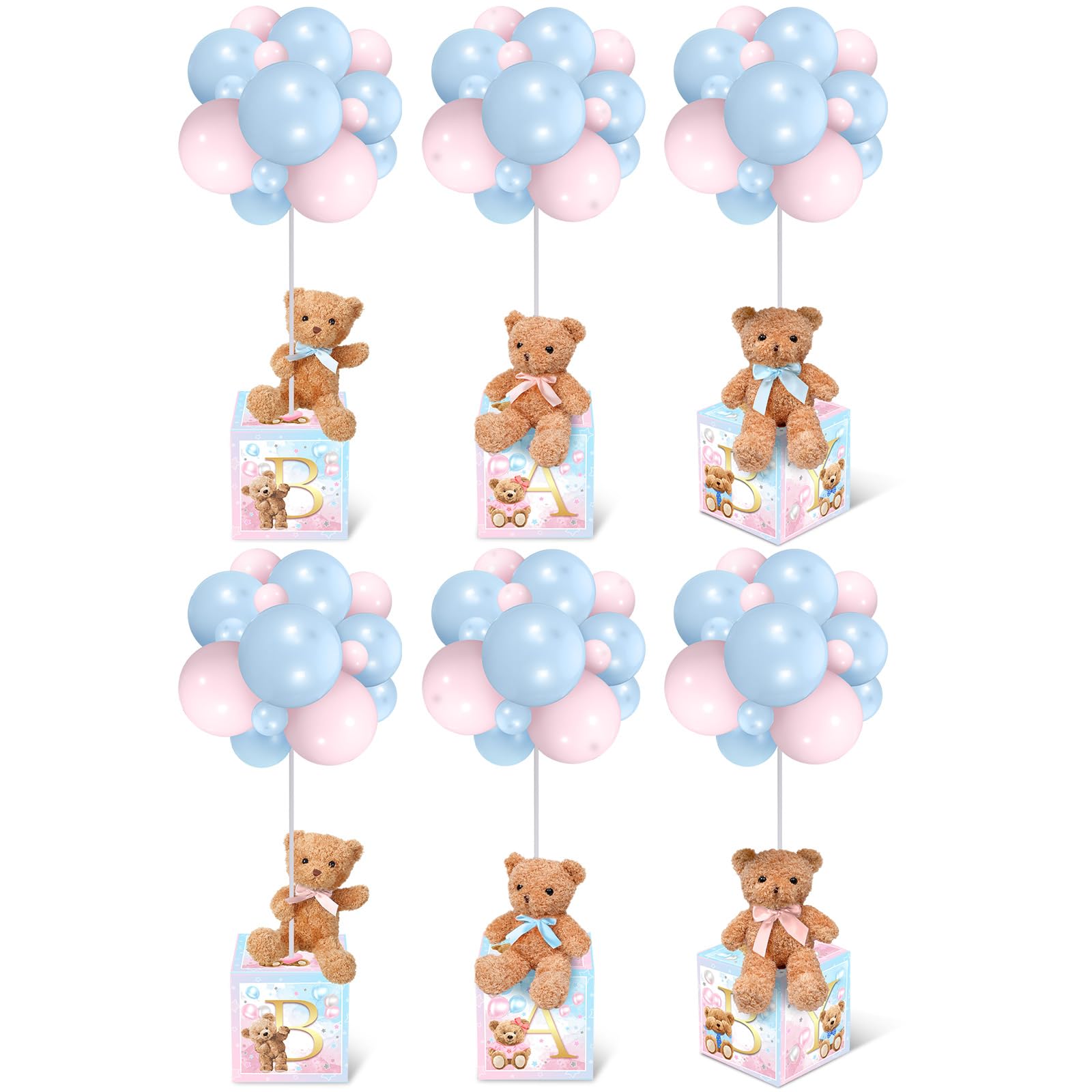 Lenwen 6 Sets Baby Letter Boxes Baby Shower Decor, Bear, Pink Blue