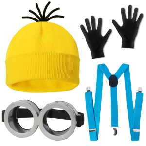 CONGRU 4 Pcs Halloween Costume for Adults,Yellow Hat/Goggle/Glove/Suspender