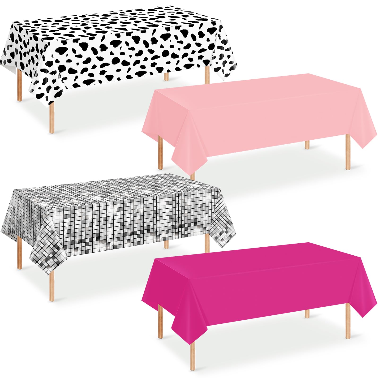 4 Pack Disco Cowgirl Tablecloth Party Decorations, Pink Cow Print Disposable Table Cover, Rectangle Table Cloth for Pink Cowgirl Birthday Disco Bachelorette Party Supplies Decorations, 54 x 108 Inch