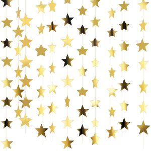 Patelai 130 ft Star Garland Banner Decor, Gold | Glitter Star Hanging Streamer, Twinkle Backdrop, Christmas…