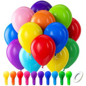 Bezente Assorted Latex Rainbow Balloons 100 Pack 12 inch | Bright Color Balloons for Birthday Bridal Shower Wedding…